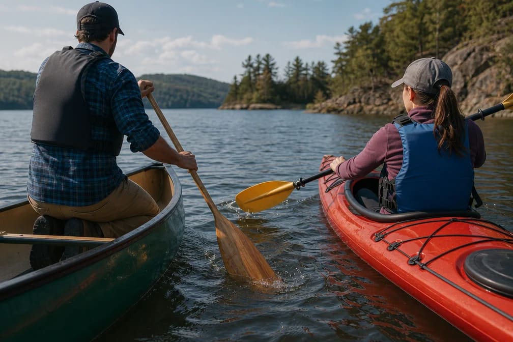 Comparaison des positions de pagayage entre canoë à pagaie simple et kayak à pagaie double