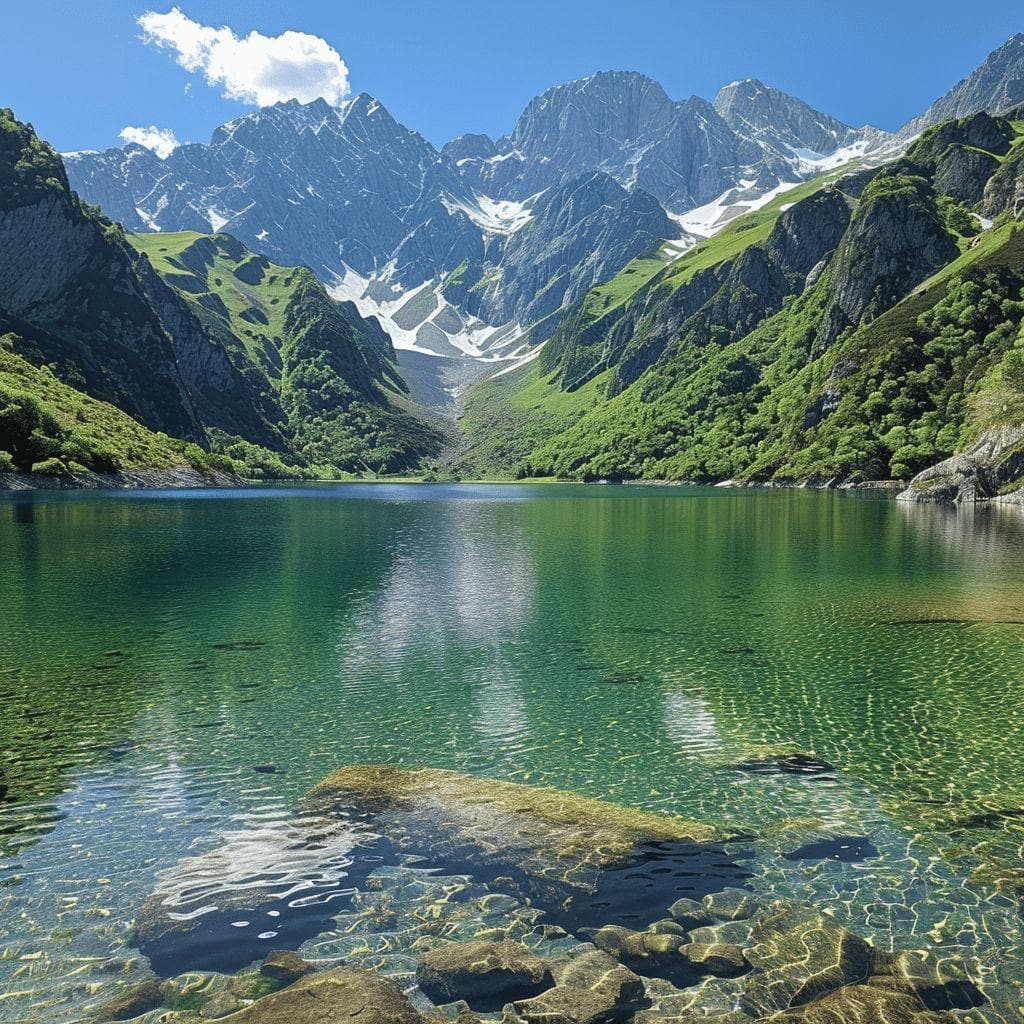 Magnifique paysage de montagne avec un lac turquoise et une nature verdoyante