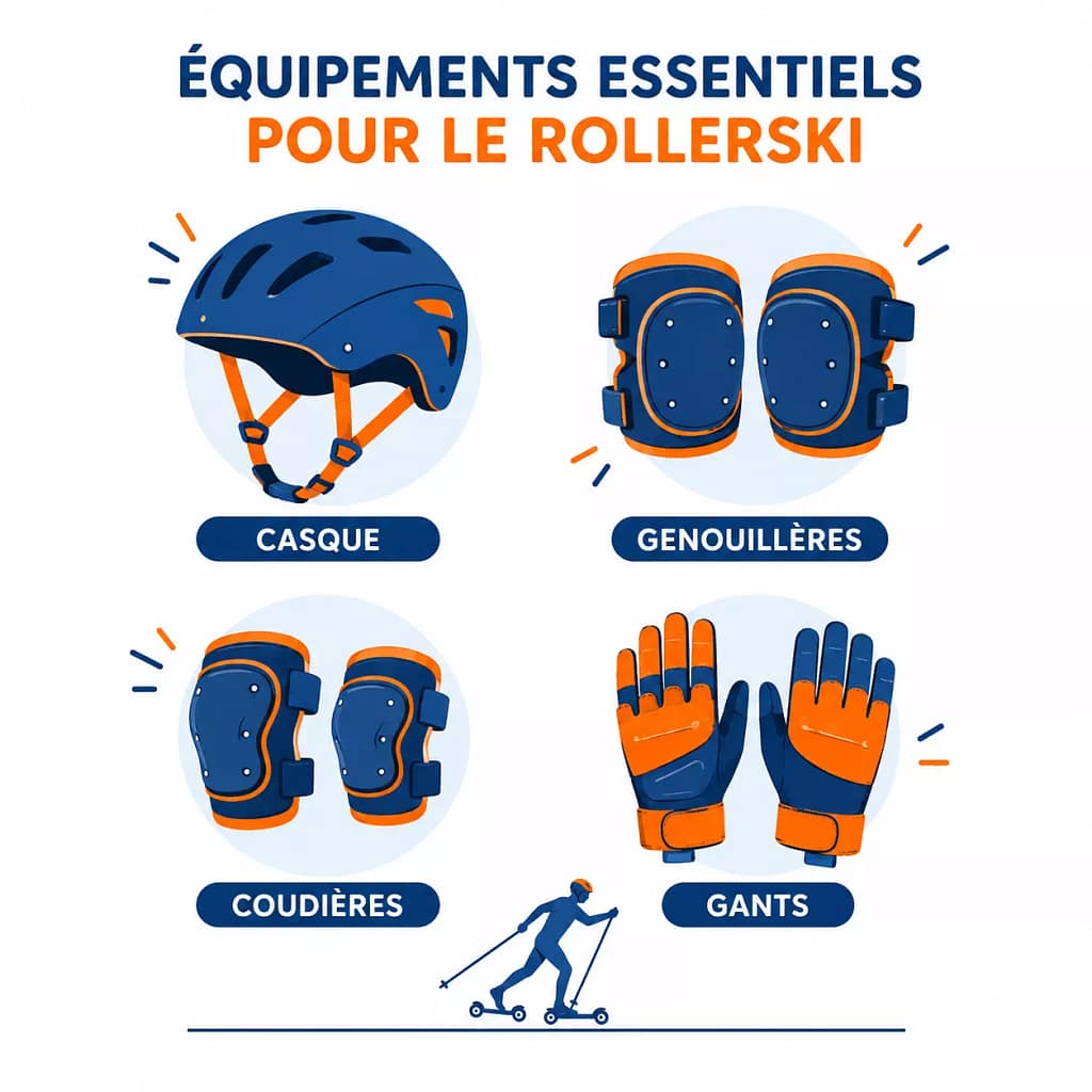 Infographie des protections essentielles pour pratiquer le ski roue en sécurité