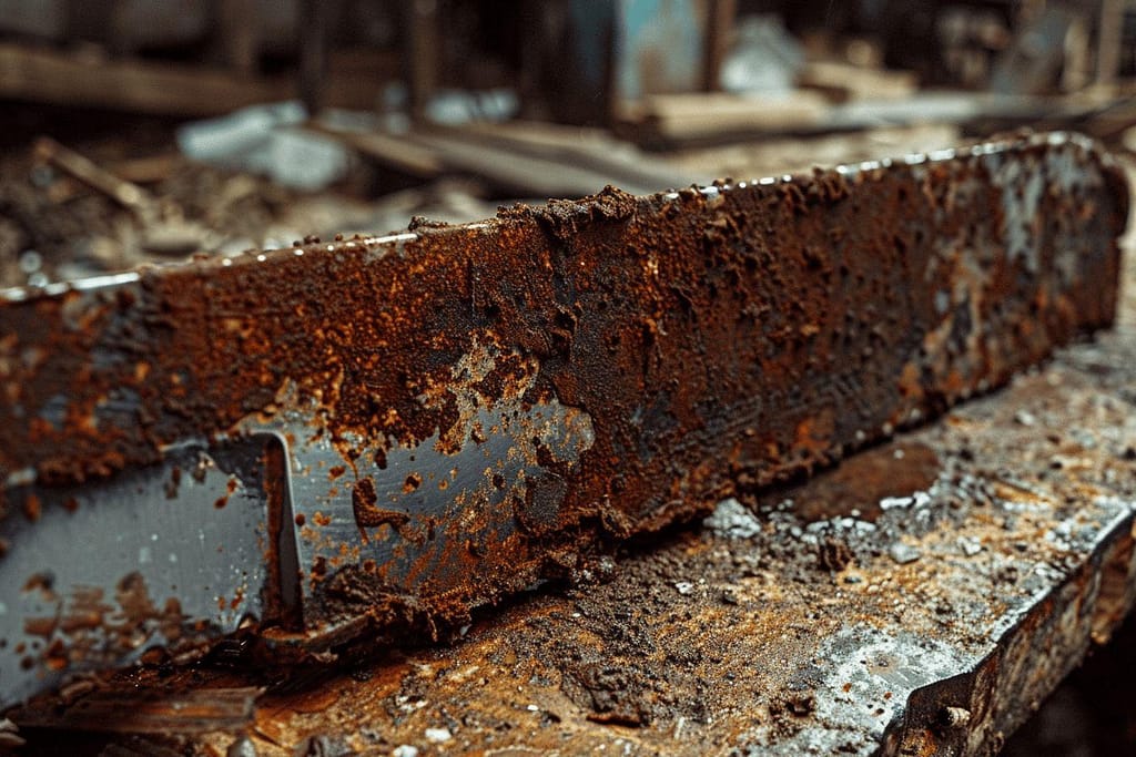 Gros plan d'un morceau de métal rouillé et détérioré