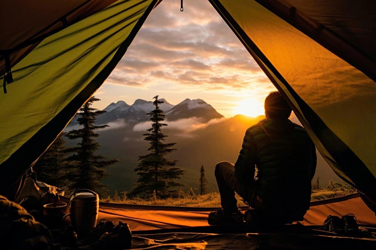 un homme fait du Bivouac à la montagne