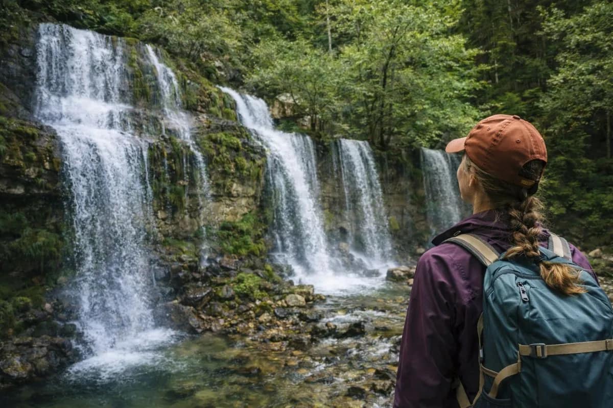 La cascade Doria et une exploratrice
