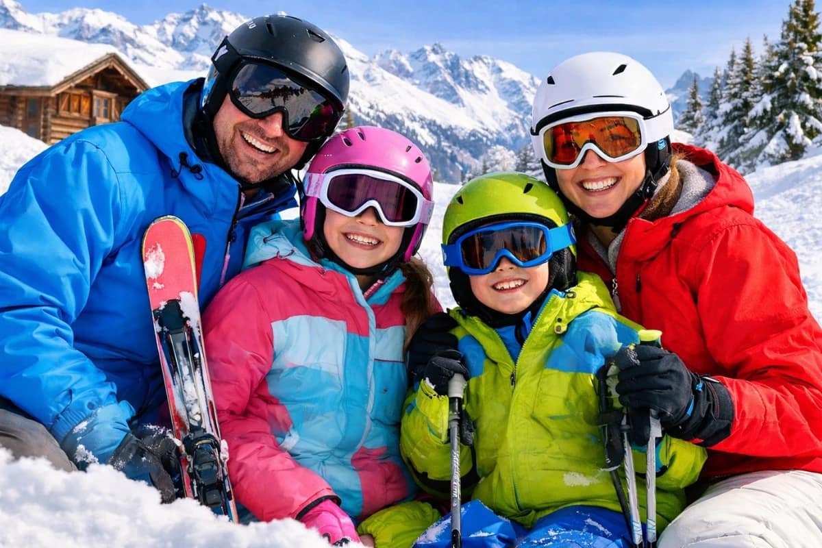 Famille heureuse à la montagne