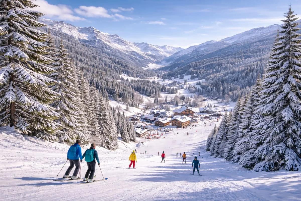 Station de ski sous un ciel ensoleillé