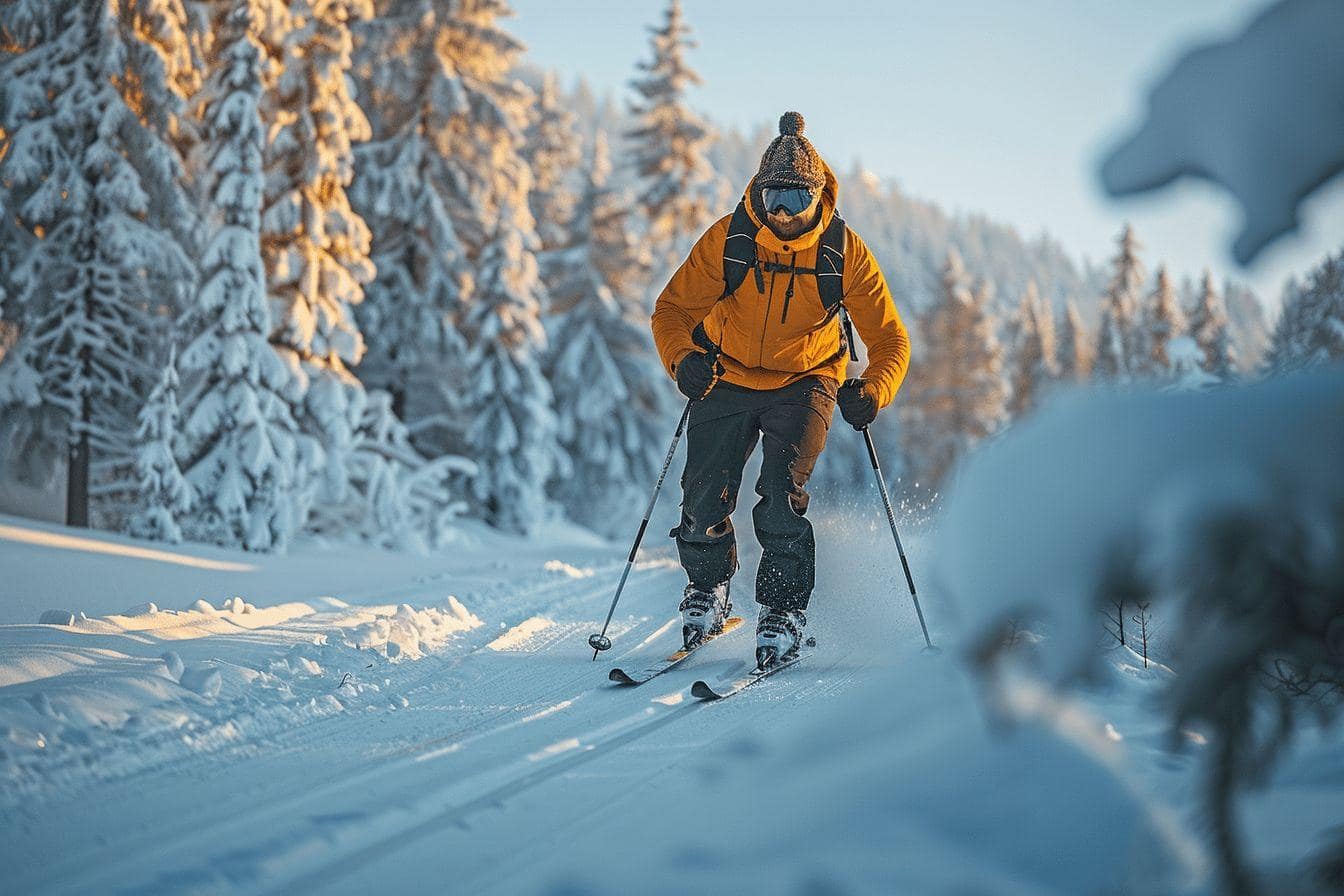 Personne skiant sur une piste enneigée dans la forêt enneigée