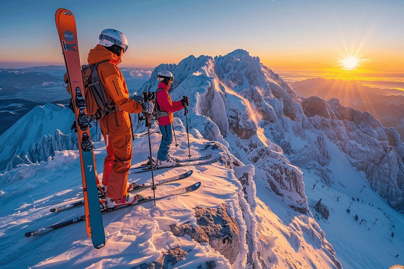 Deux skieurs sur une montagne enneigée à couper le souffle