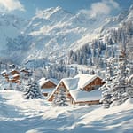 Top stations de ski du Massif Central - Guide complet des domaines skiables et comparatif Village de chalets en bois enneigés dans les Alpes suisses