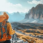 Randonnée de 5 jours dans les Dolomites : itinéraire et conseils pour un road trip inoubliable en Italie Un randonneur contemple un paysage de montagnes enneigées.