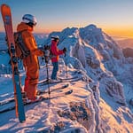 Deux skieurs sur une montagne enneigée à couper le souffle