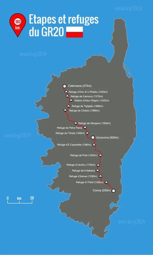 Plan étapes du GR20