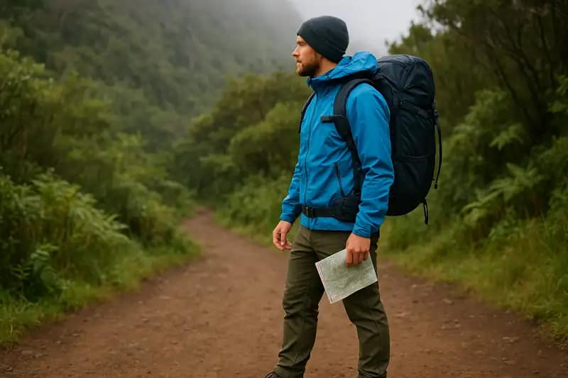 Homme avec équipement de randonnée