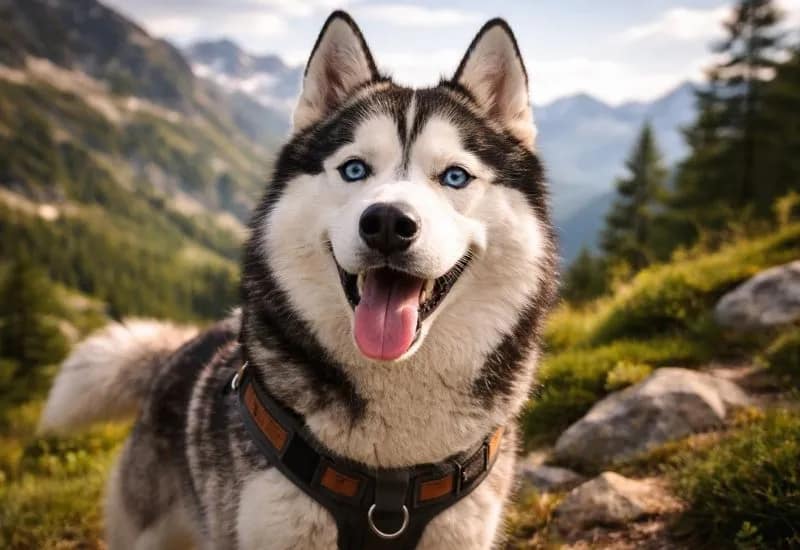Husky aux yeux bleus sous le soleil