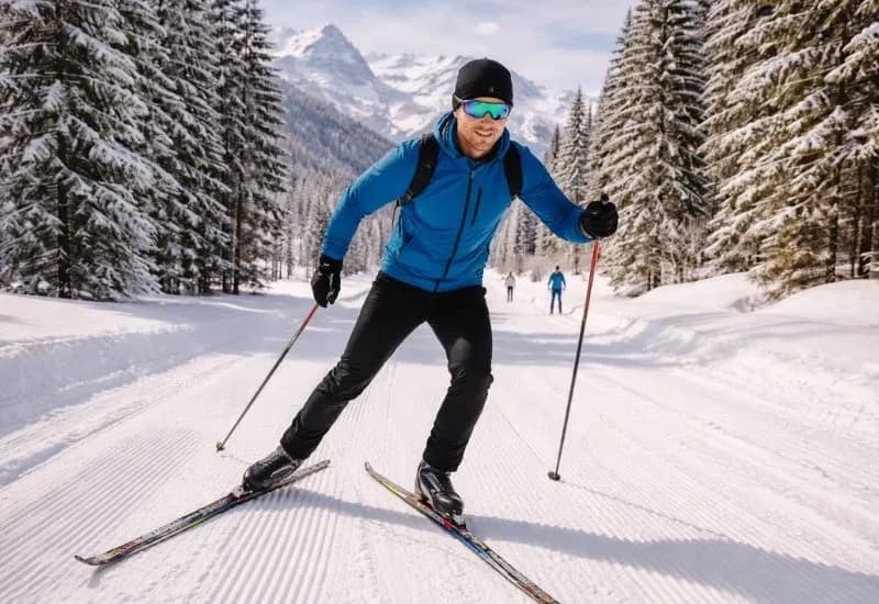 Skieur sur piste enneigée alpine
