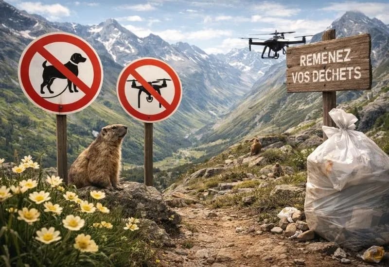 Paysage montagneux avec panneaux de règles