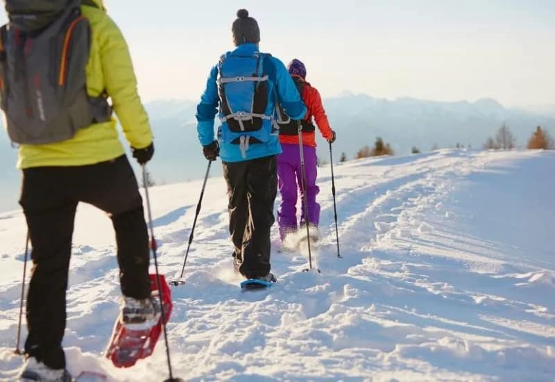 des amis en randonnée raquette 