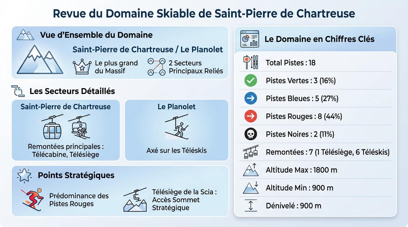 Vue d'ensemble du domaine skiable de Saint-Pierre de Chartreuse et ses pistes enneigées