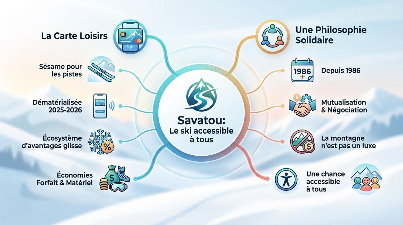 Skieurs profitant de la montagne grâce aux réductions Savatou