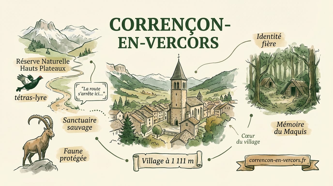 Vue sur la nature sauvage et le village de Corrençon-en-Vercors