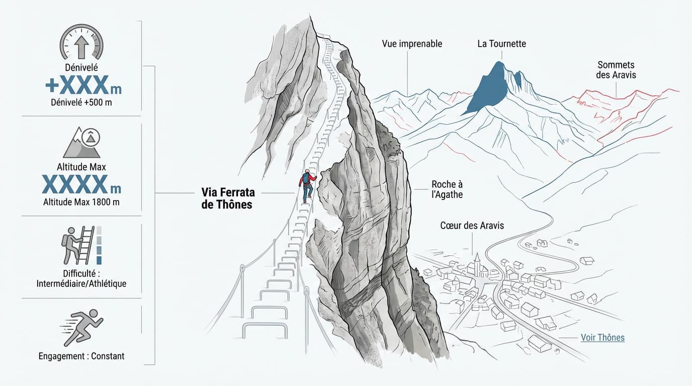 Infographie altitude et dénivelé via ferrata Thônes