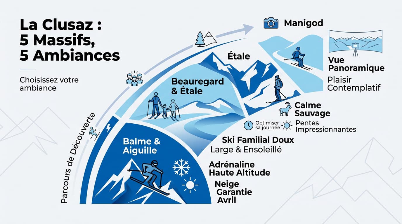 Vue panoramique sur les cinq massifs de la station de La Clusaz dans les Aravis