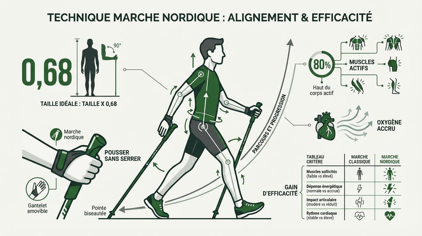 Technique de marche nordique et alignement du corps