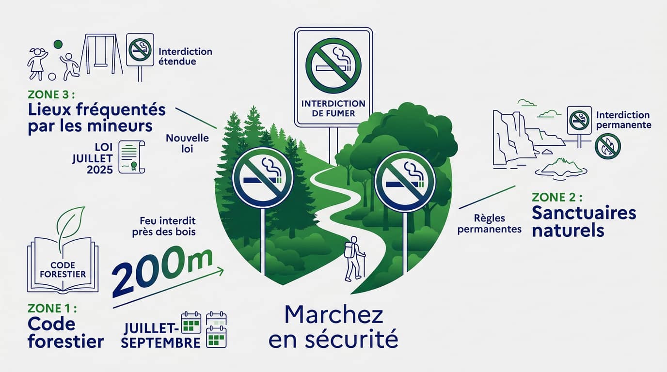 Randonneur s'informant sur la réglementation incendie en forêt