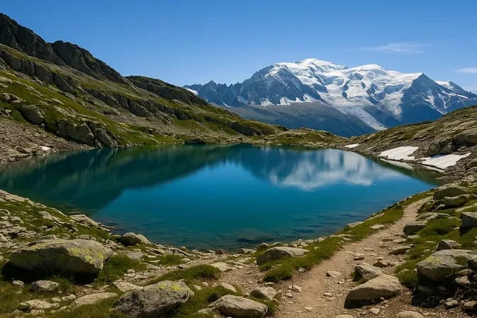 Le lac Blanc vu d'un sentier de randonnée